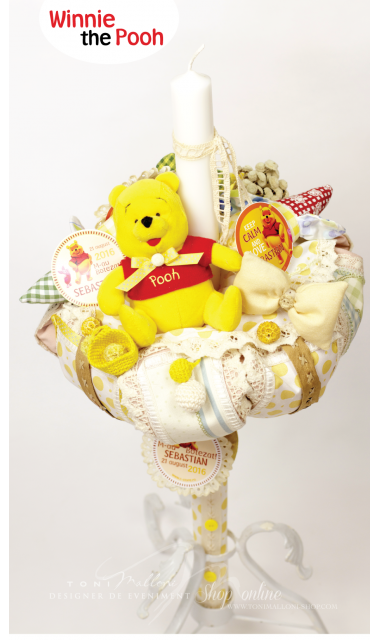 Lumanare de botez pentru baieti cu ursuleti, 65x4 cm, Happy Bear  2
